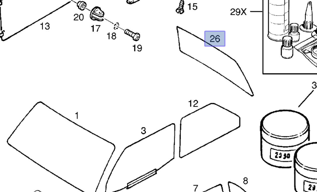 Windscreen Rear fits Opel Ascona C Vauxhall Cavalier 90036660 Genuine View Front