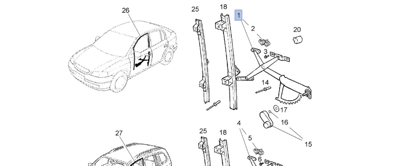 Window Regulator Front Right Manual fits Opel Vauxhall Astra G 90521870 Genuine View Left