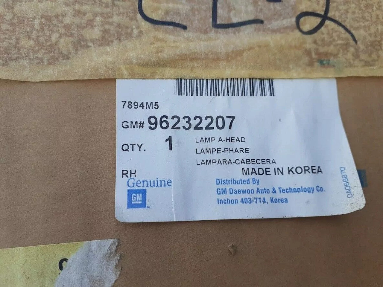 Headlight Right fits Daewoo Cielo 96232207 Genuine View Lower