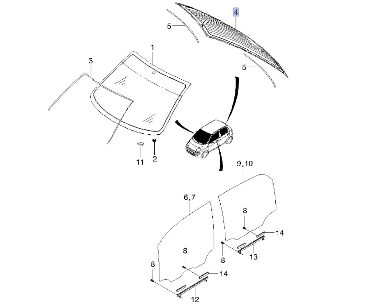 Windscreen Rear fits Chevrolet Daewoo Matiz Spark M100 96314512 Genuine 96569016 View Front