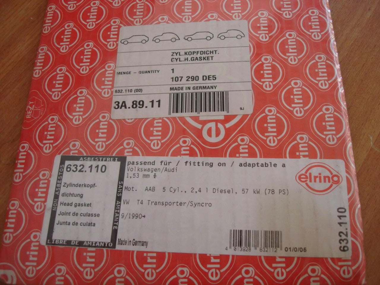 Cylinder Head Gasket fits VW Transporter 2.4 Diesel AAB AJA 074103383M View Rear