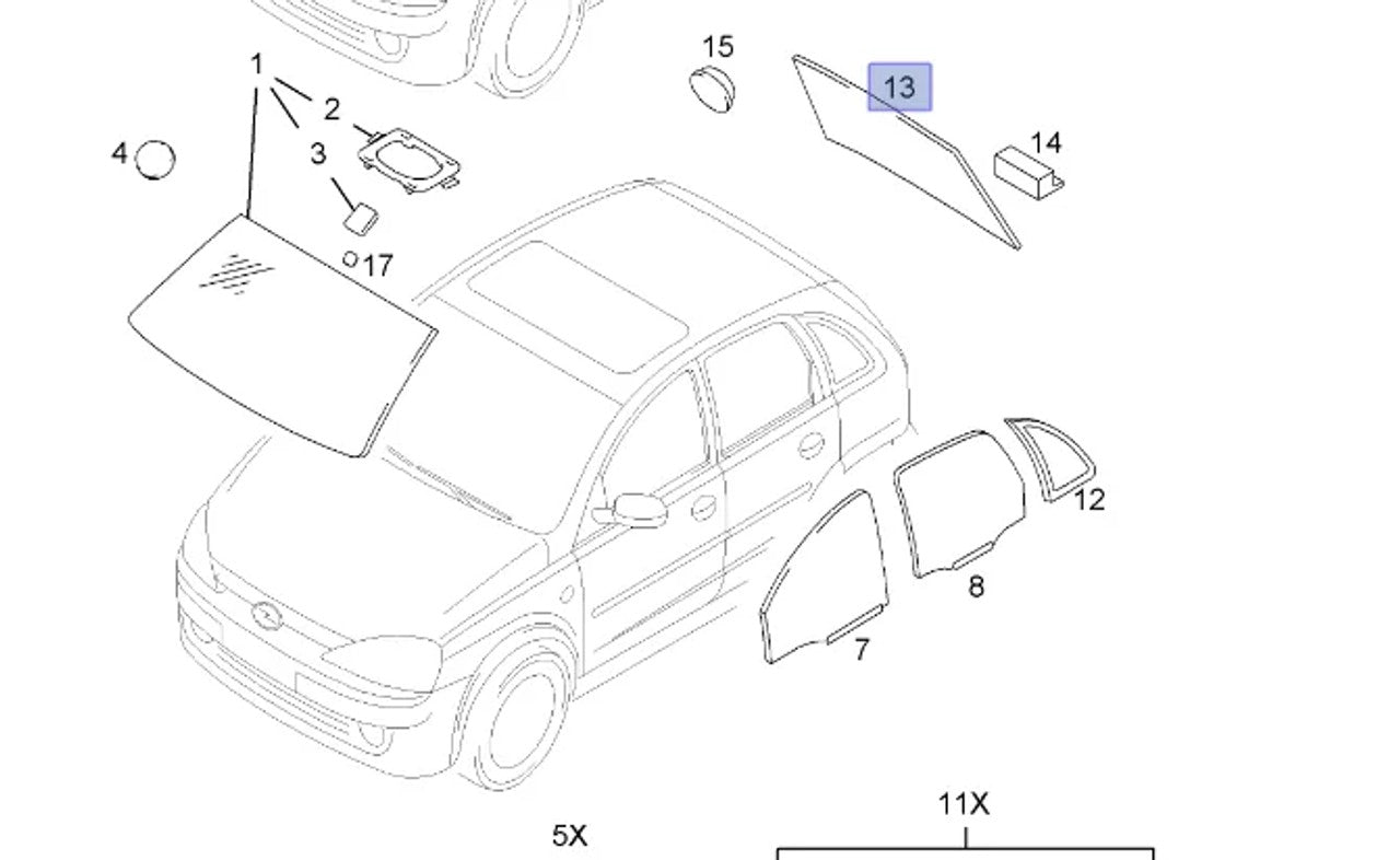 Windscreen Rear Tailgate fits Opel Vauxhall Corsa C 13121985 Genuine View Front