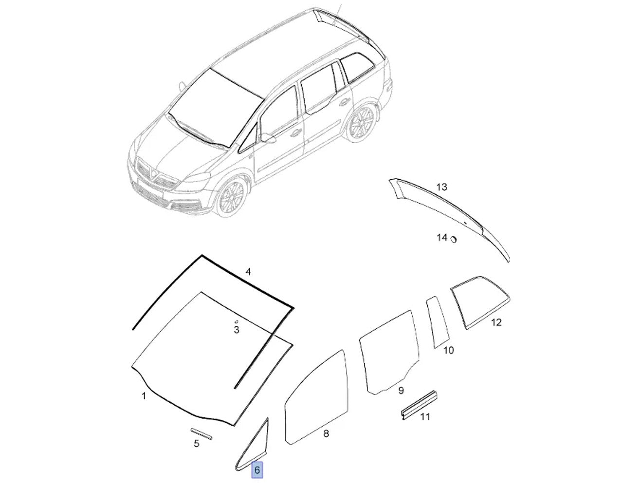 Window Front Quarter Left Fixed fits Opel Vauxhall Zafira B 13123922 Genuine View Front