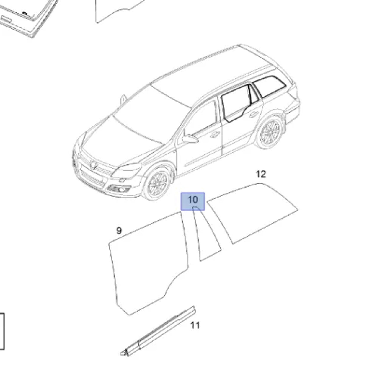 Window Rear Door Right Fixed fits Opel Vauxhall Astra H Estate L35 Genuine 13124138 View Front
