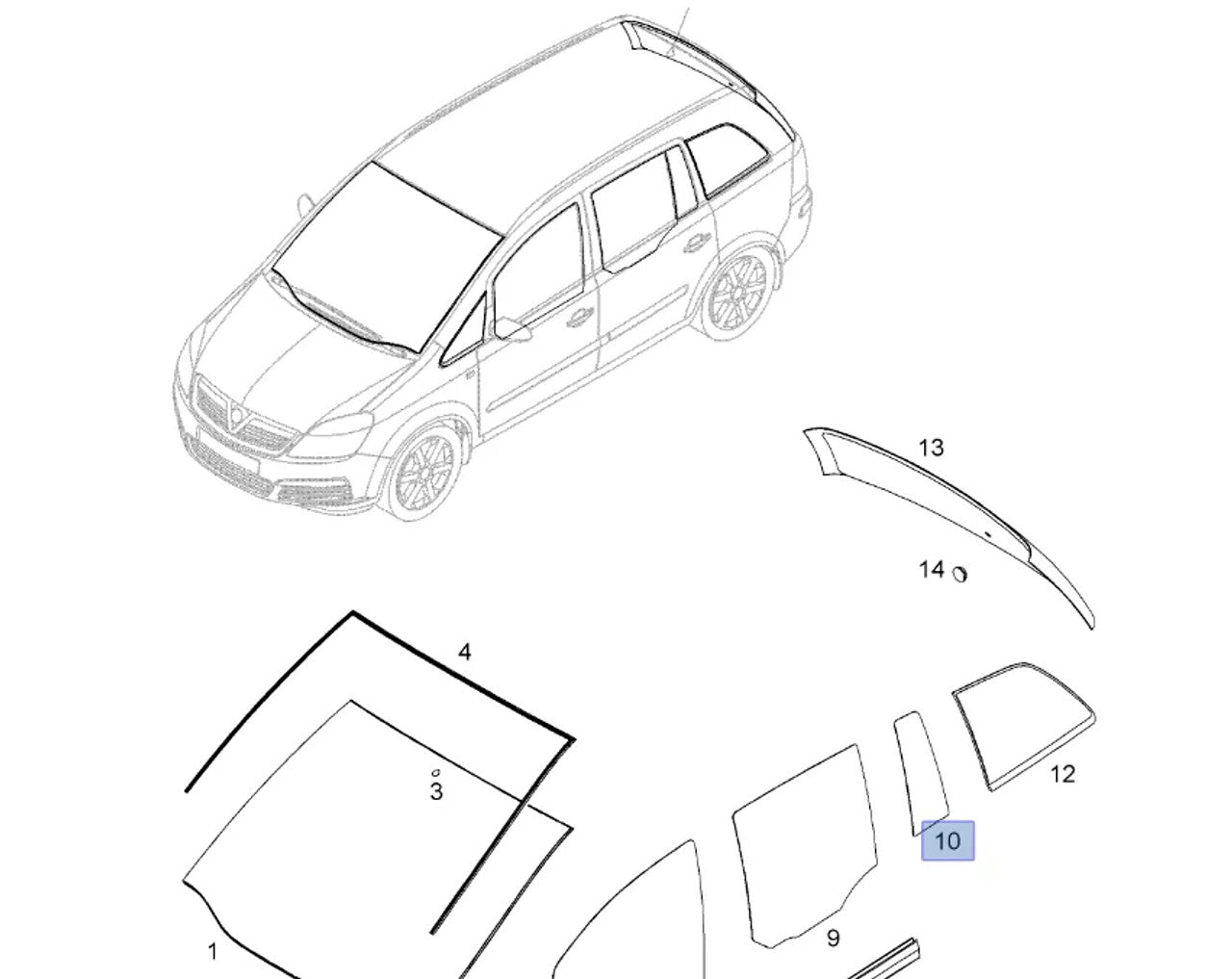 Window Rear Door Left Fixed Tinted fits Opel Vauxhall Zafira B 13132375 Genuine View Front