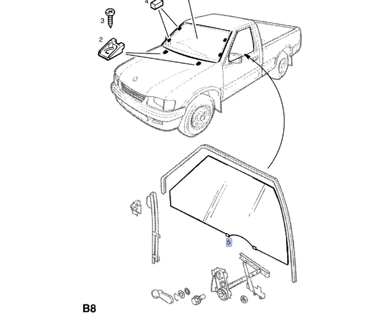 Door Window Front Right fits Isuzu Pickup TF Chevrolet LUV Opel Campo Genuine 8971232041 View Front
