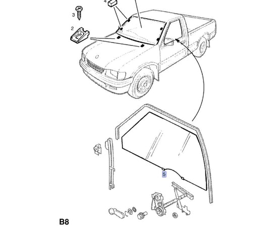 Door Window Front Right fits Isuzu Pickup TF Chevrolet LUV Opel Campo Genuine 8971232041 View Front