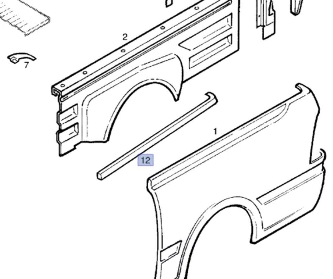 Rail Rear Side Panel Upper Left fits Isuzu Pickup TF Opel Campo Chevrolet LUV 8979404800 View Right