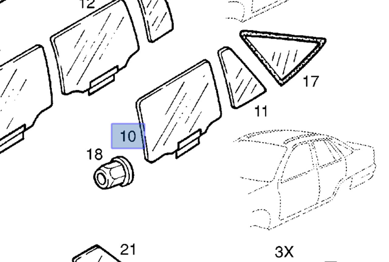 Window Rear Door Right Clear fits Opel Kadett E 90196922 Genuine View Front