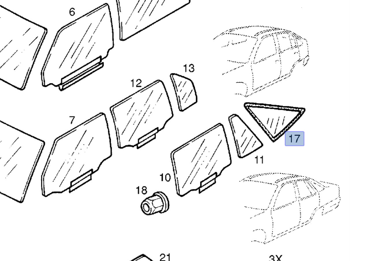 Window Rear Quarter Left fits Opel Kadett E 90196969 Genuine View Front