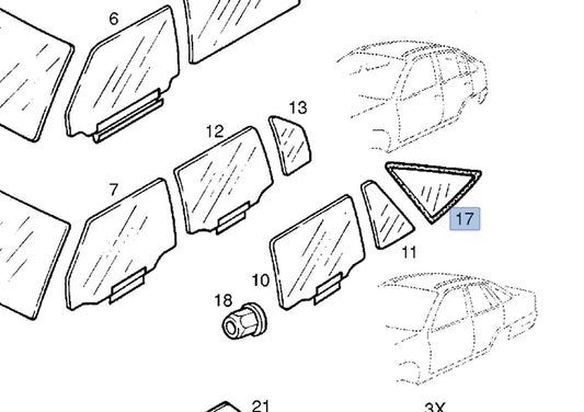 Window Rear Quarter Right fits Opel Kadett E 90196970 Genuine View Front