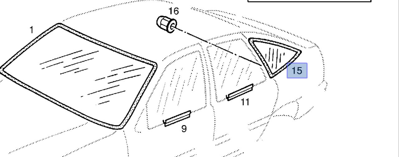 Window Rear Quarter Right fits Opel Vectra A Vauxhall Cavalier 90270814 Genuine View Front