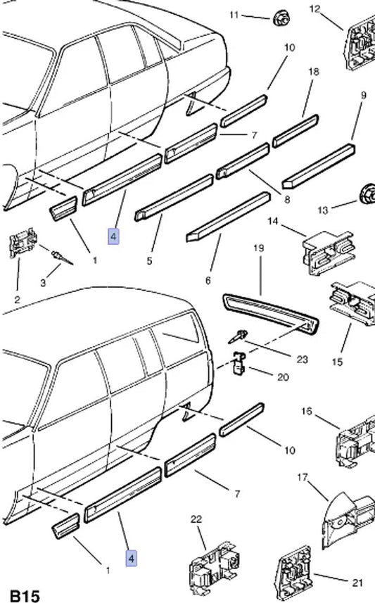 Moulding Front Door Left fits Opel Omega A Vauxhall Carlton 90290457 Genuine View Front