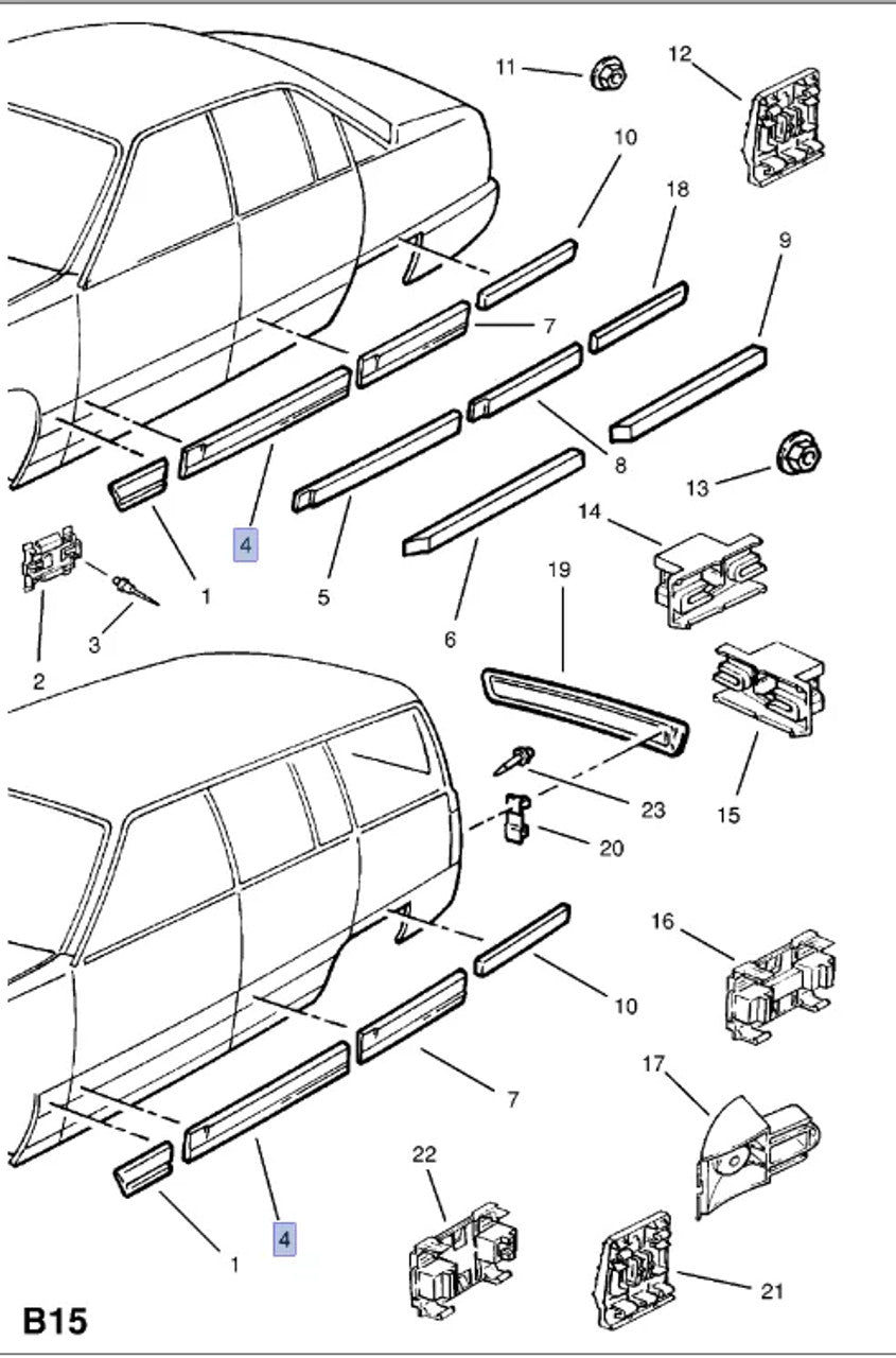 Moulding Front Door Right fits Opel Omega A Vauxhall Carlton 90290423 Genuine 90290462 View Front