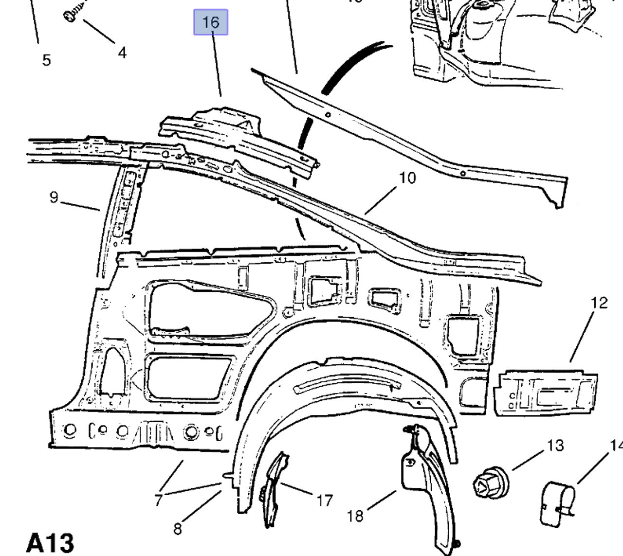 Rear Panel Upper Left Reinforcement fits Opel Vauxhall Calibra 90347797 Genuine View Front