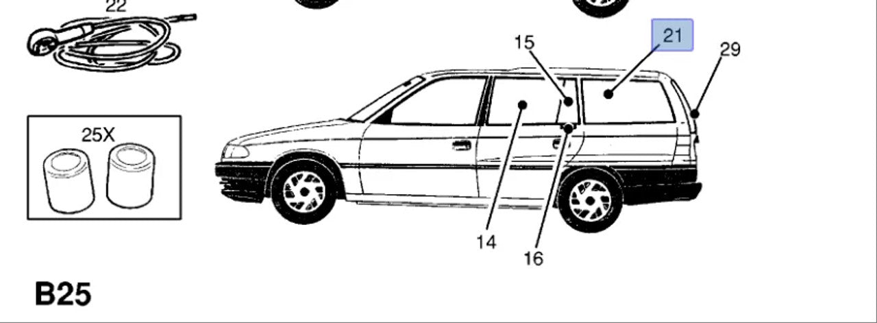 Window Rear Quarter Left fits Opel Vauxhall Astra F Classic Estate Genuine 90360557 View Front