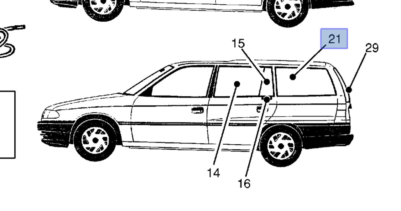Window Rear Quarter Right fits Opel Vauxhall Astra F Classic 90360558 Genuine View Front