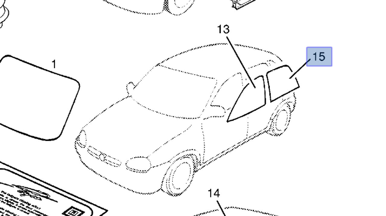 Window Rear Door Left Clear fits Opel Vauxhall Corsa B 90388831 Genuine View Front