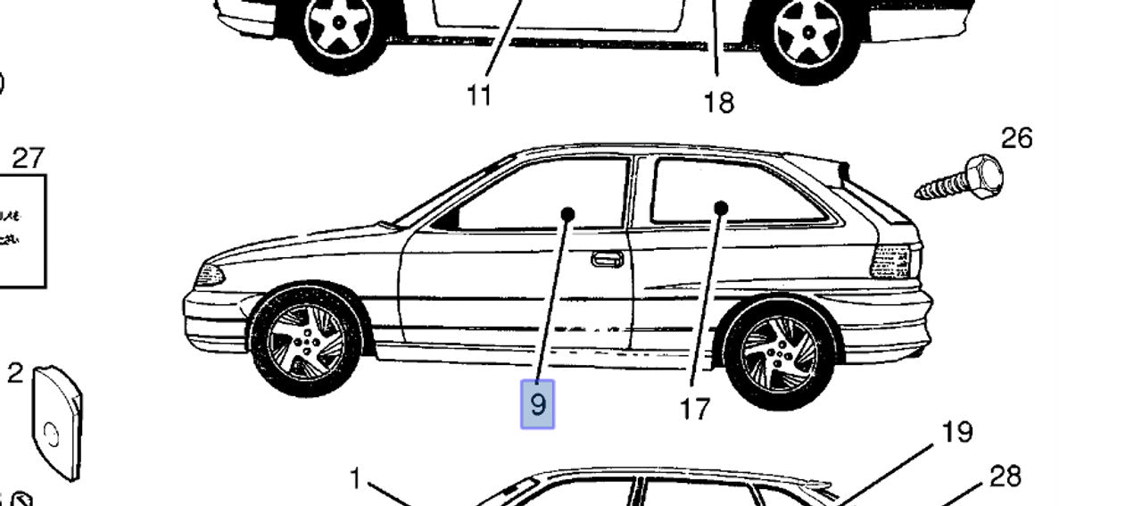 Window Front Door Left Clear fits Opel Vauxhall Astra F 90414615 Genuine View Front