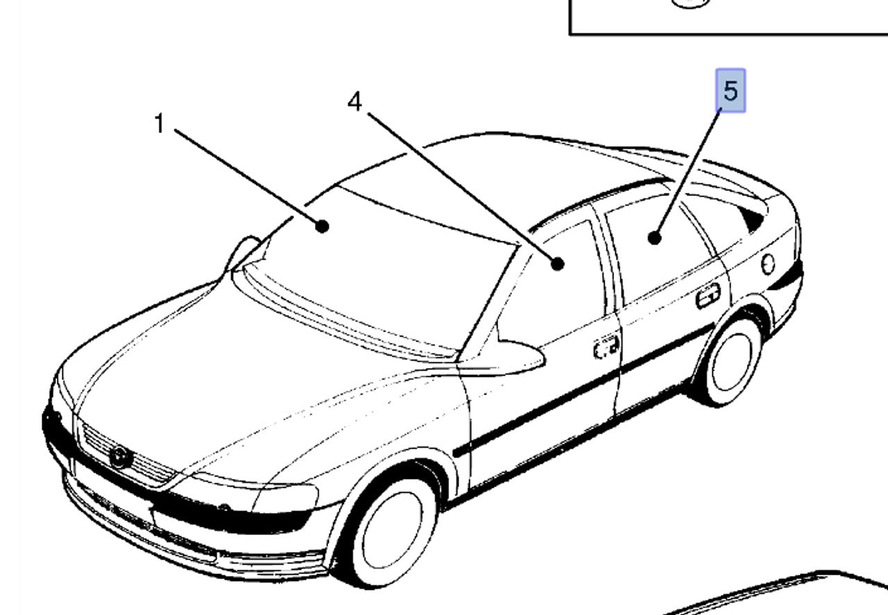 Window Rear Door Right Green Tinted fits Opel Vauxhall Vectra B 90464314 Genuine View Front