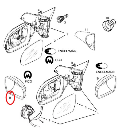 Wing Mirror Casing Cover Left Prime fits Opel Vauxhall Corsa B 90478880 Genuine View Left