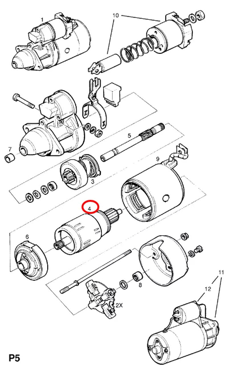 Starter Armature fits Opel Vauxhall Omega B U25TD X25TD 90509621 Genuine View Right