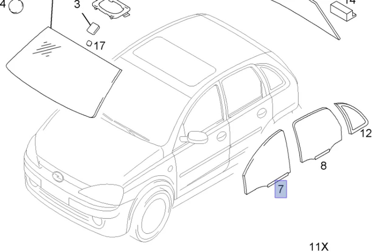 Window Front Door Right fits Opel Vauxhall Corsa C 9113338 Genuine View Front