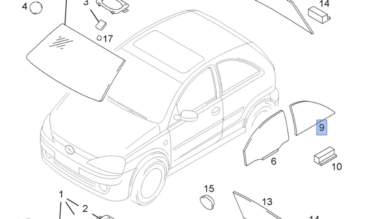 Window Rear Quarter Left Fixed fits Opel Vauxhall Corsa C Van Hatch F08 Genuine 9113715 View Front