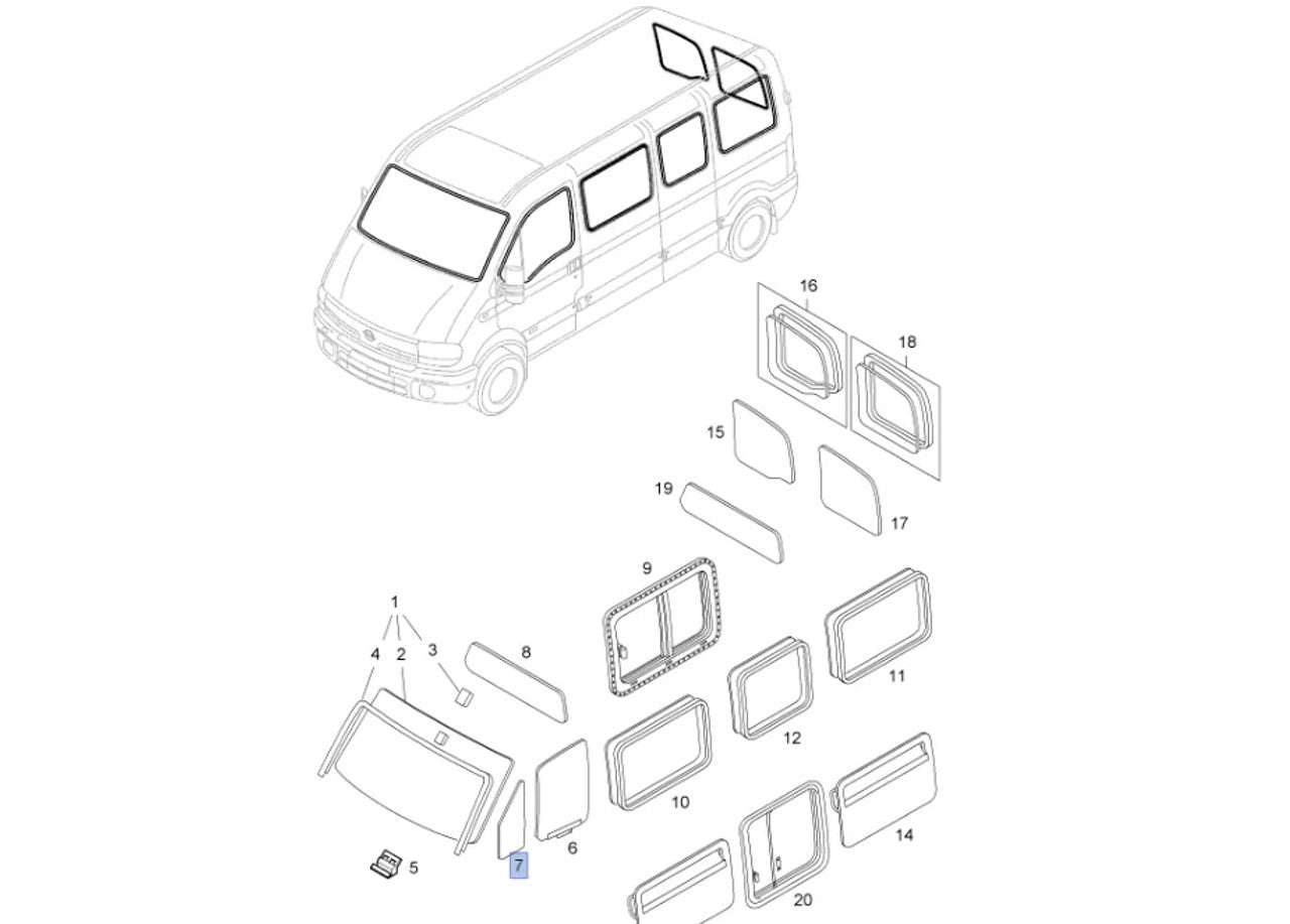 Window Front Door Left Fixed fits Opel Vauxhall Movano A 9160564 Genuine View Front