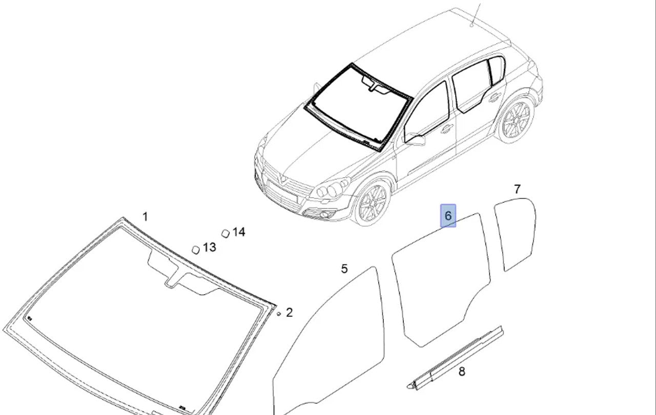 Window Rear Door Right fits Opel Vauxhall Astra H 93183269 Genuine View Front