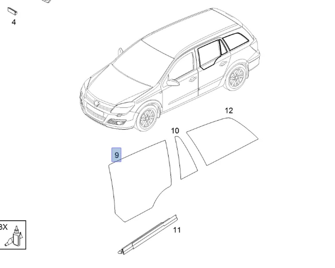 Window Rear Door Left Tinted fits Opel Vauxhall Astra H Estate L35 Genuine 93183275 View Front