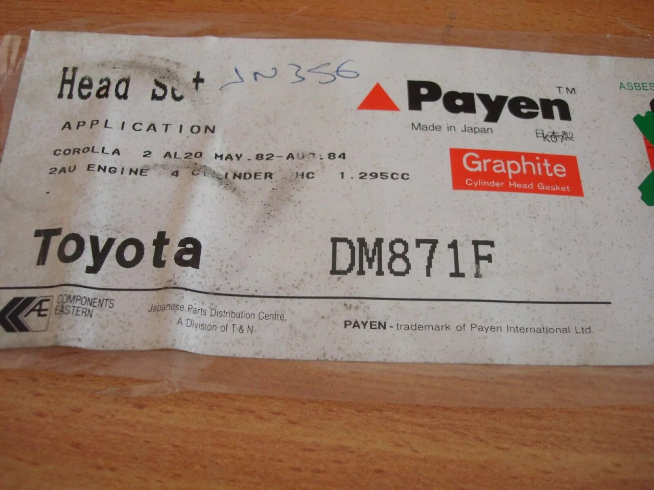 Gaskets Set kit fits Toyota Corolla AE80 8v AL20 2A engine 1982-1984 DM871 View Rear