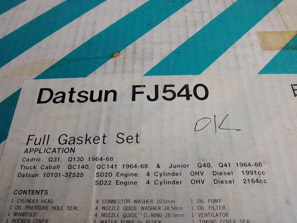 Full Set Gasket kit fits Nissan Datsun Truck Junior Cedric SD20 SD22 FJ540 View Rear