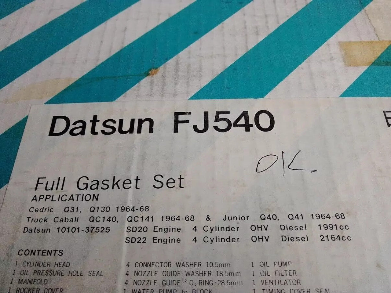 Full Set Gasket kit fits Nissan Datsun Truck Junior Cedric SD20 SD22 FJ540 View Rear