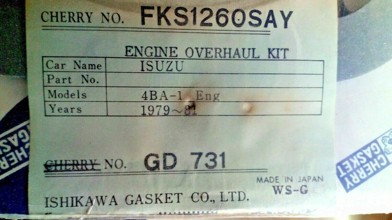 Full Set Gaskets kit fits Isuzu ELF Truck Pickup 2.8 4BA1 engine FKS1260SAY View Rear