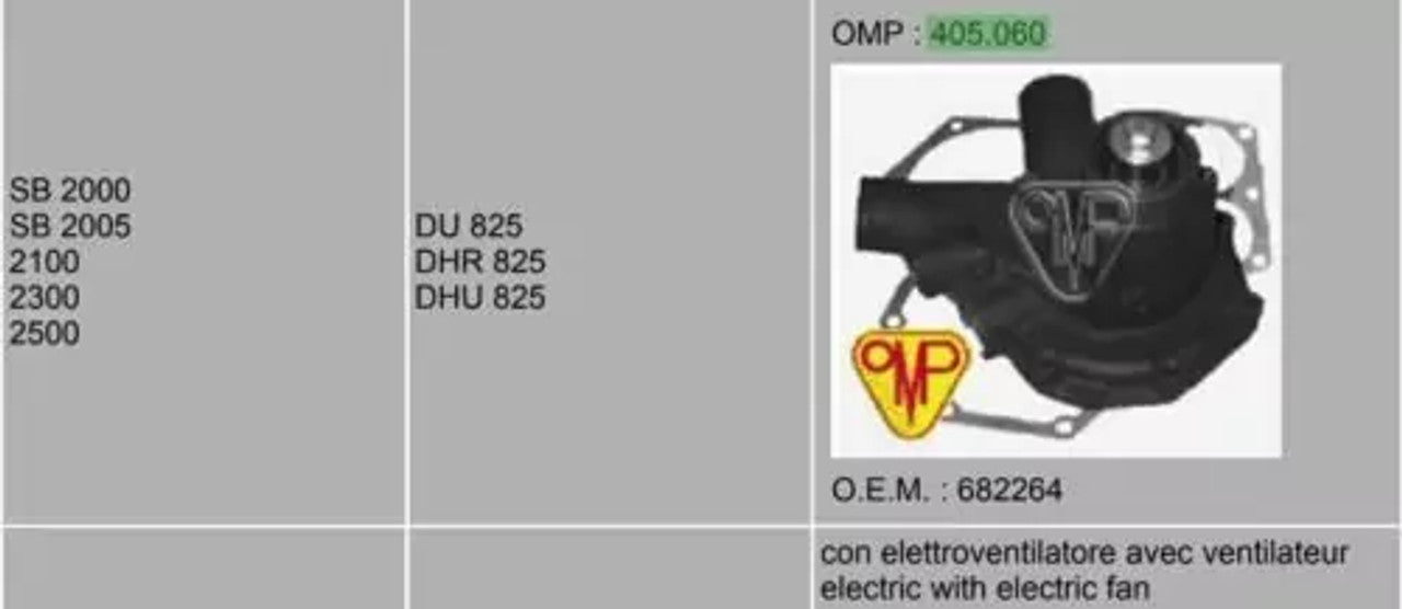 Water Pump fits DAF Trucks SB2000 SB2005 DU825 DHR825 DHU825 682264 OMP-405-060 View Right