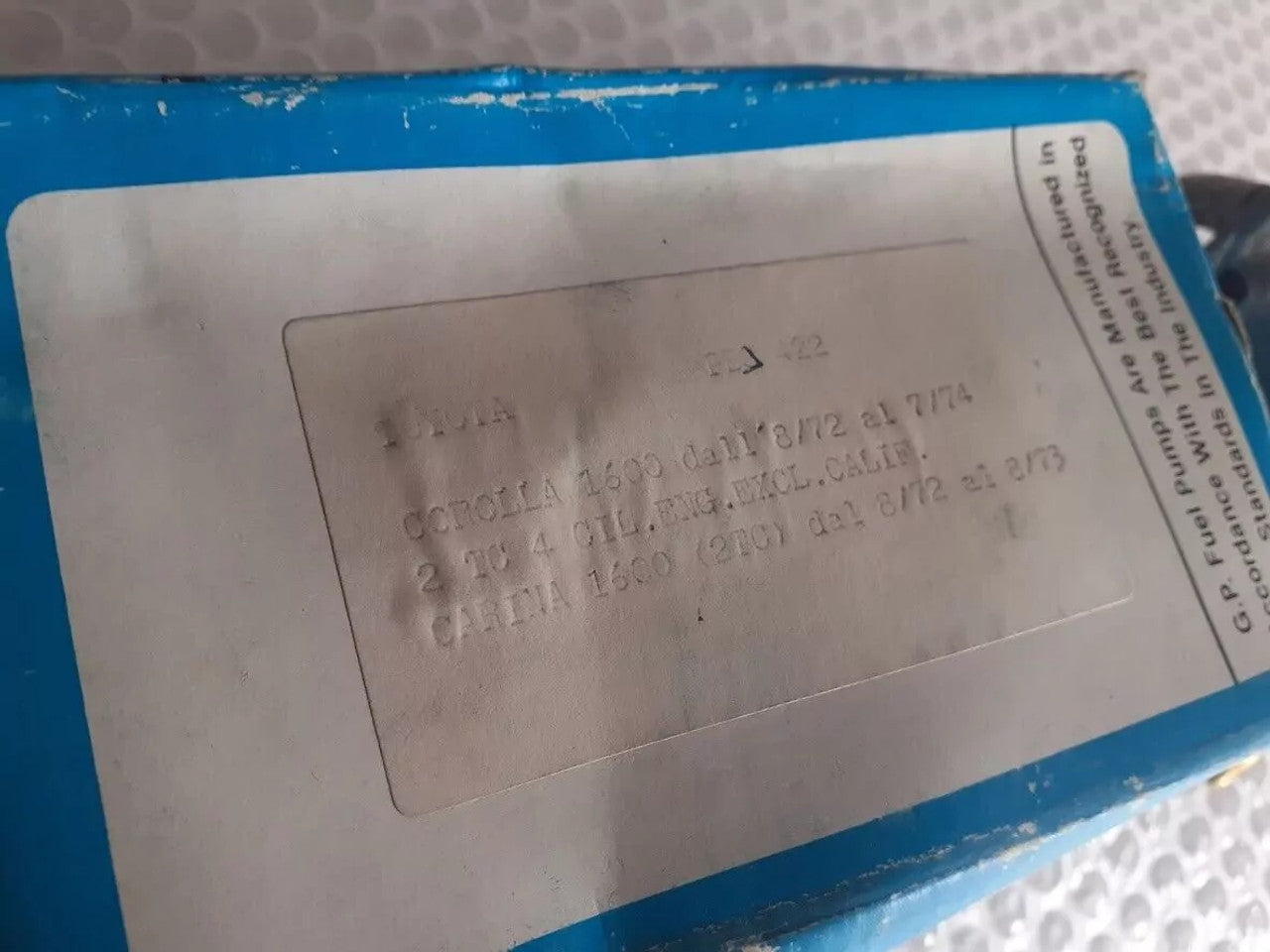 Fuel Pump fits Toyota Corolla 8/1972-7/1974 Carina 8/1972-8/1973 1600 2TC PBJ422 View Close Up Rear