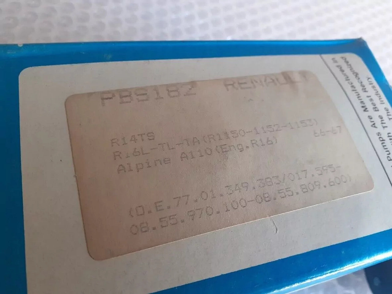 Fuel Pump fits Renault Alpine A110 1470cc R16 TL TA R1150 R1152 R1153 PBS182 View Lower